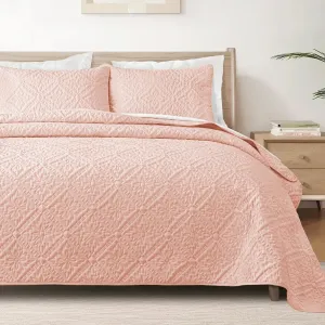 Exclusivo Mezcla King Quilt Bedding Set, Lightweight Soft Bedspreads Coverlets with 2 Pillow Shams, Modern Blush Pink Oversized Quilts King Size for All Seasons