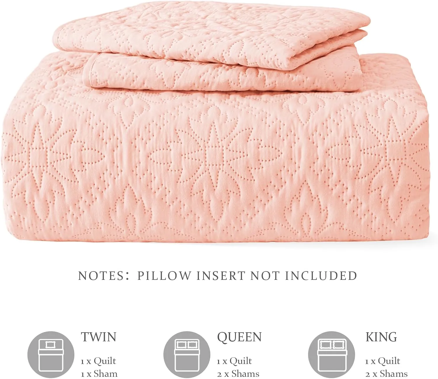 Exclusivo Mezcla King Quilt Bedding Set, Lightweight Soft Bedspreads Coverlets with 2 Pillow Shams, Modern Blush Pink Oversized Quilts King Size for All Seasons