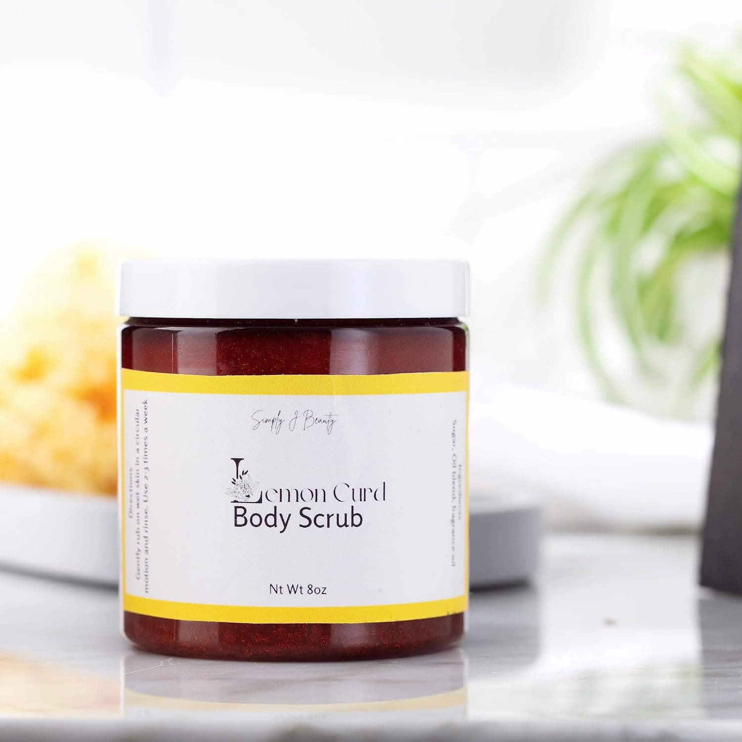 Exfoliating Sugar Body Scrub fresh, zesty lemon and warm vanilla scent (Lemon Curd, 8 oz)