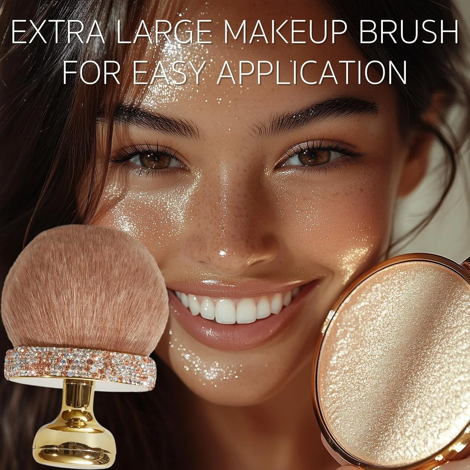 Extra Large Body Makeup Brush, Kabuki Brush for Self Tanner and Back Applicator, 2.5 to 2.9 inches, Ideal For Face, Legs, And Body, Includes Drawstring Bag, (Gold Diamond)