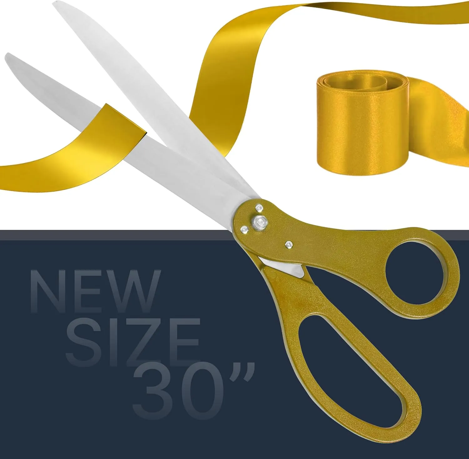 Extra Large Grand Opening Ceremony Kit – 30 Inch Gold Ceremonial Scissors for Ribbon Cutting and Golden Satin Ribbon 7.65 YD for Special Event Giant Scissors Gold for Inauguration and Ceremony