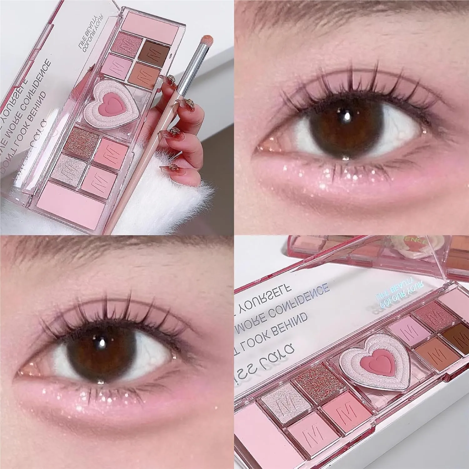Eyeshadow Blush Nose Shadow Palette Pink 7 Matte Colors  5 Pearl Escent Sequins for Girls Woman (Both)