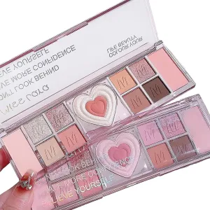 Eyeshadow Blush Nose Shadow Palette Pink 7 Matte Colors  5 Pearl Escent Sequins for Girls Woman (Both)