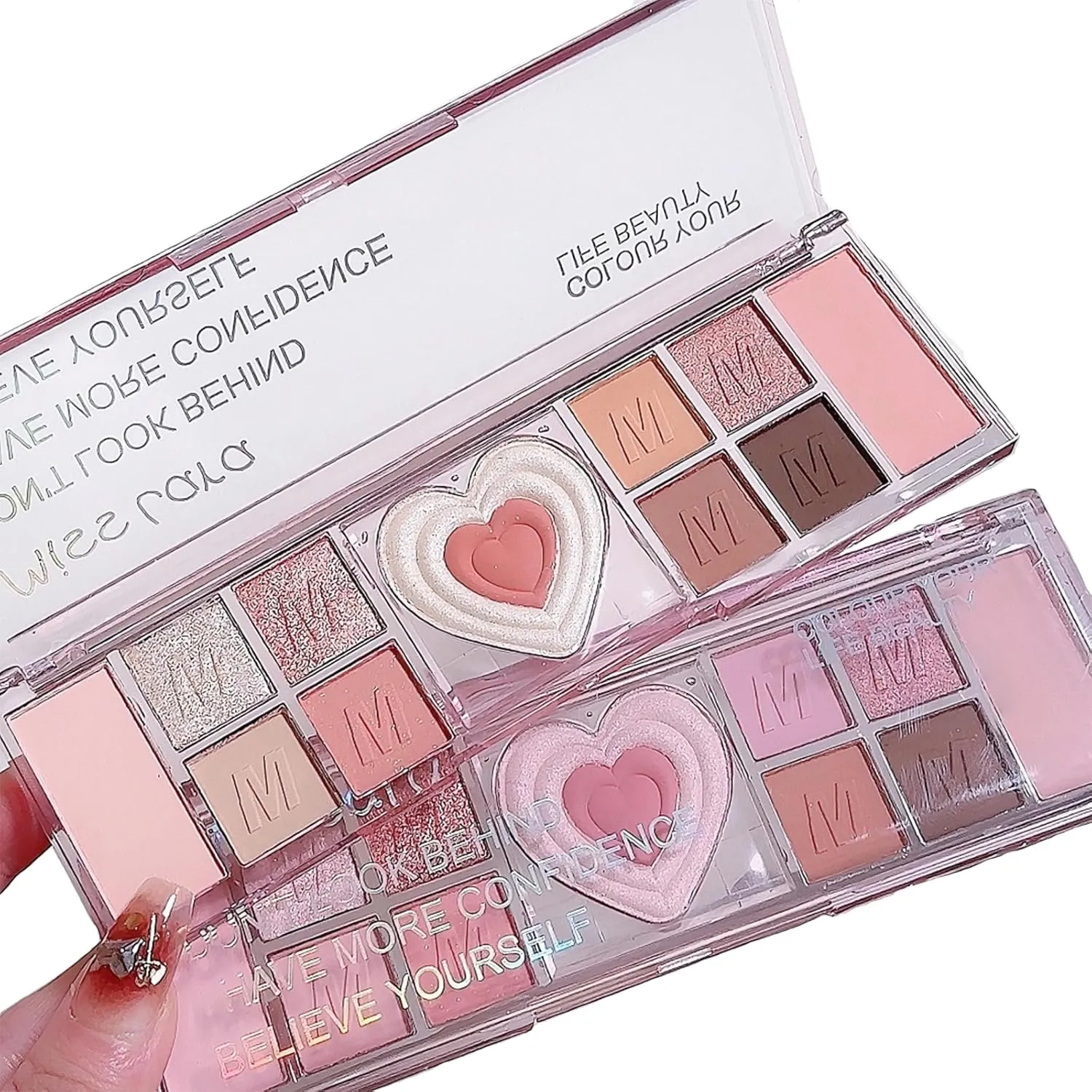 Eyeshadow Blush Nose Shadow Palette Pink 7 Matte Colors  5 Pearl Escent Sequins for Girls Woman (Both)
