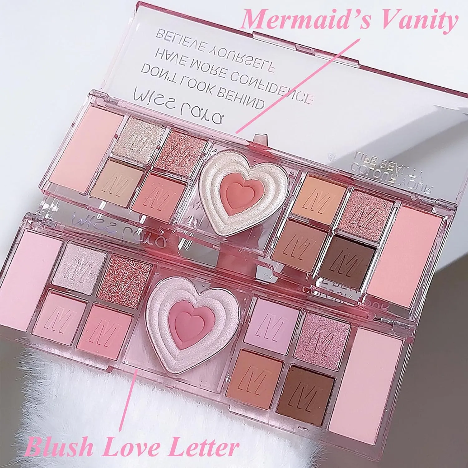 Eyeshadow Blush Nose Shadow Palette Pink 7 Matte Colors  5 Pearl Escent Sequins for Girls Woman (Both)
