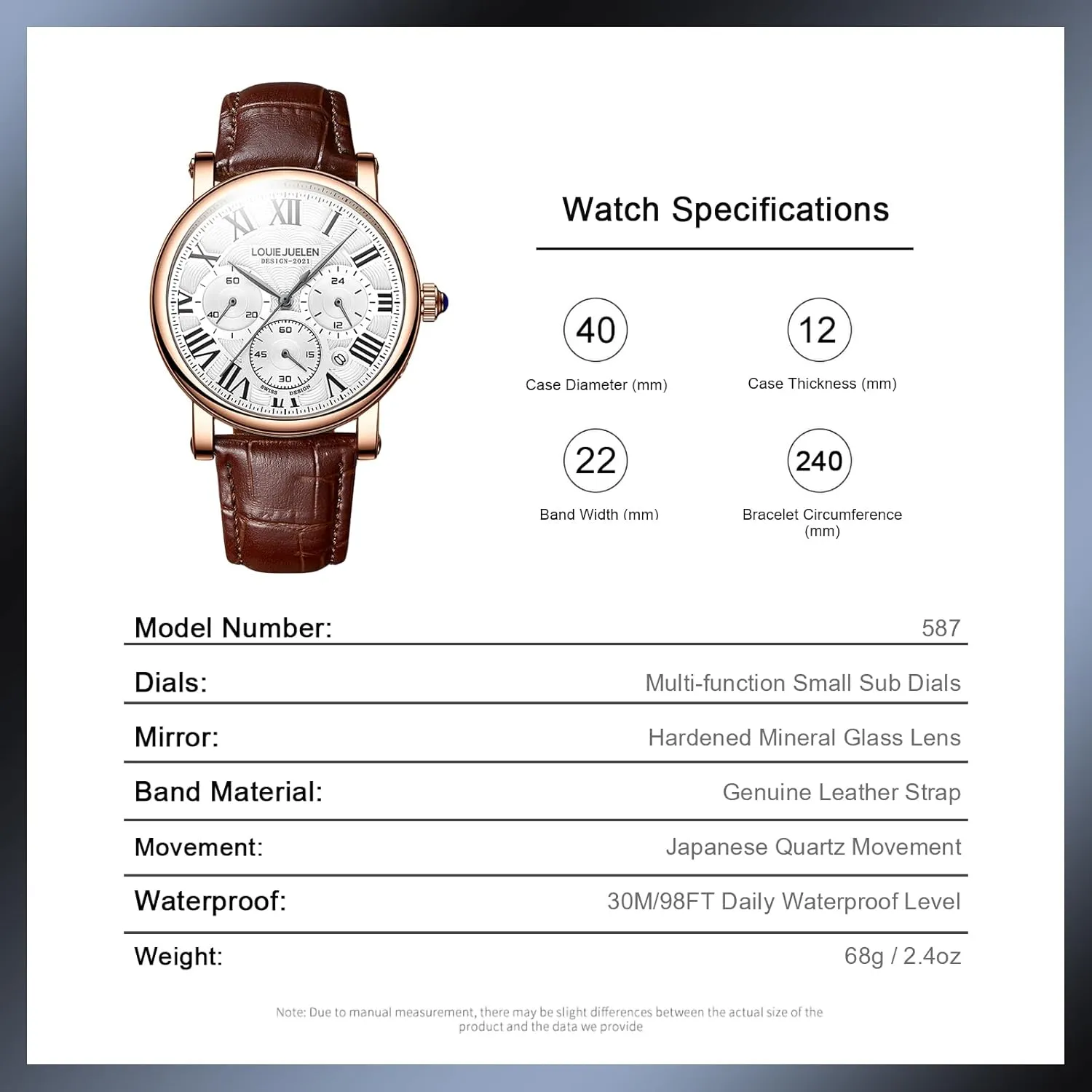 eYotto Men's Stylish Business Watch, Multifunction Quartz Movement Chronograph Roman Numerals Analog Calendar Date Waterproof Leather Band Wristwatch, Formal Casual Dress Gift Watch for Men