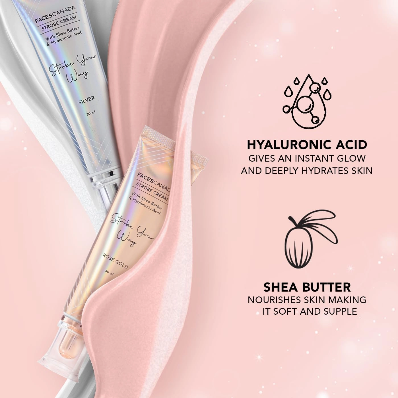 FACE'S CANADA Strobe Cream Primer, Hyaluronic Acid & Moisturizer Shea Butter, Highlighter Intense Hydration Flawless Radiant Dewy Skin For Illuminating & Glowing Makeup Base, 30g (1.05 Oz) - Rose Gold