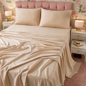 FADFAY Bed Sheets Set Cal King Size Champagne Gold Sheet Luxury Lyocell Tencel 600 TC Soft Silky Deep Pocket Sheets 17.5'' 4 Pcs, Cal King