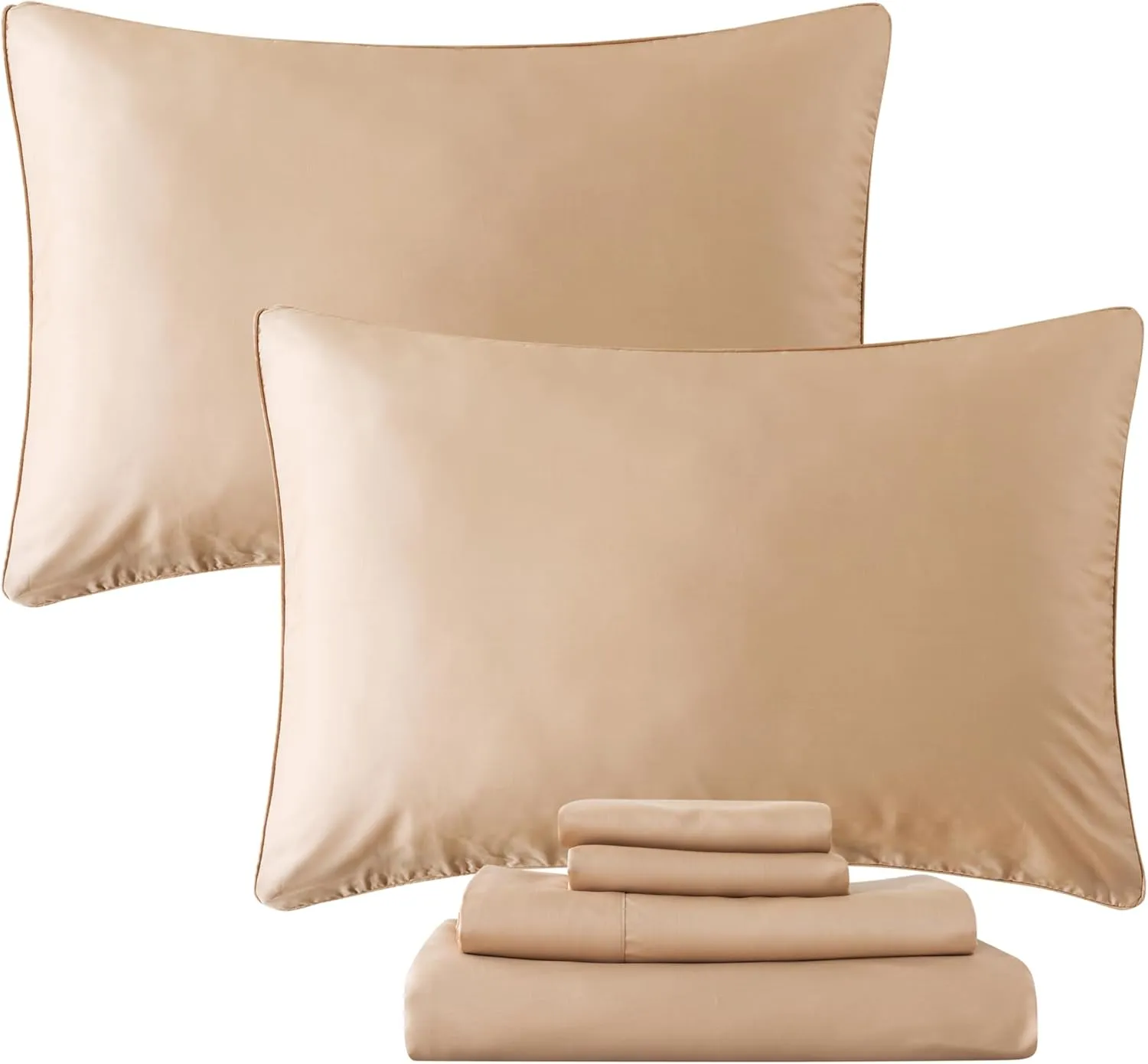 FADFAY Bed Sheets Set Cal King Size Champagne Gold Sheet Luxury Lyocell Tencel 600 TC Soft Silky Deep Pocket Sheets 17.5'' 4 Pcs, Cal King