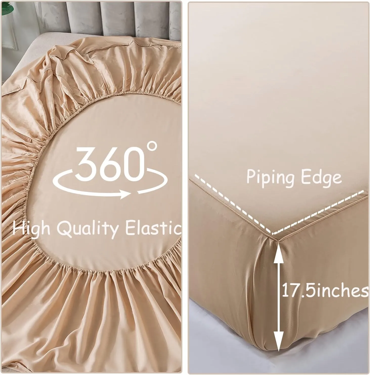 FADFAY Bed Sheets Set Cal King Size Champagne Gold Sheet Luxury Lyocell Tencel 600 TC Soft Silky Deep Pocket Sheets 17.5'' 4 Pcs, Cal King