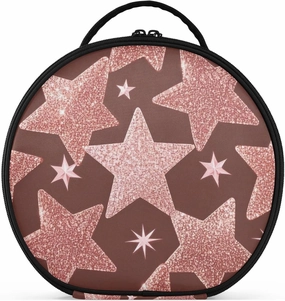 Fake Glitter Rose Gold Star White Cosmetics Bag Vertical Free-Standing Portable Capacity Travel Cosmetic Bag with adjustable dividers 11 IN