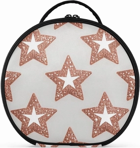 Fake Glitter Rose Gold Star White Travel Bag Travel-Size Accessories Zipper Toiletry Bag For Women with adjustable dividers 11 IN