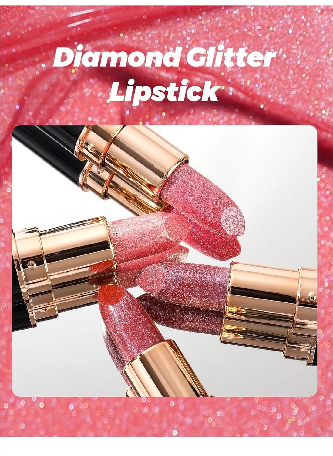 Familiarn Diamond Lip Gloss Glitter Lipstick Waterproof, 6 Colors Diamond Glitter Lipstick, Long Lasting Moisturizer Non-sticky for Women (6PCS)