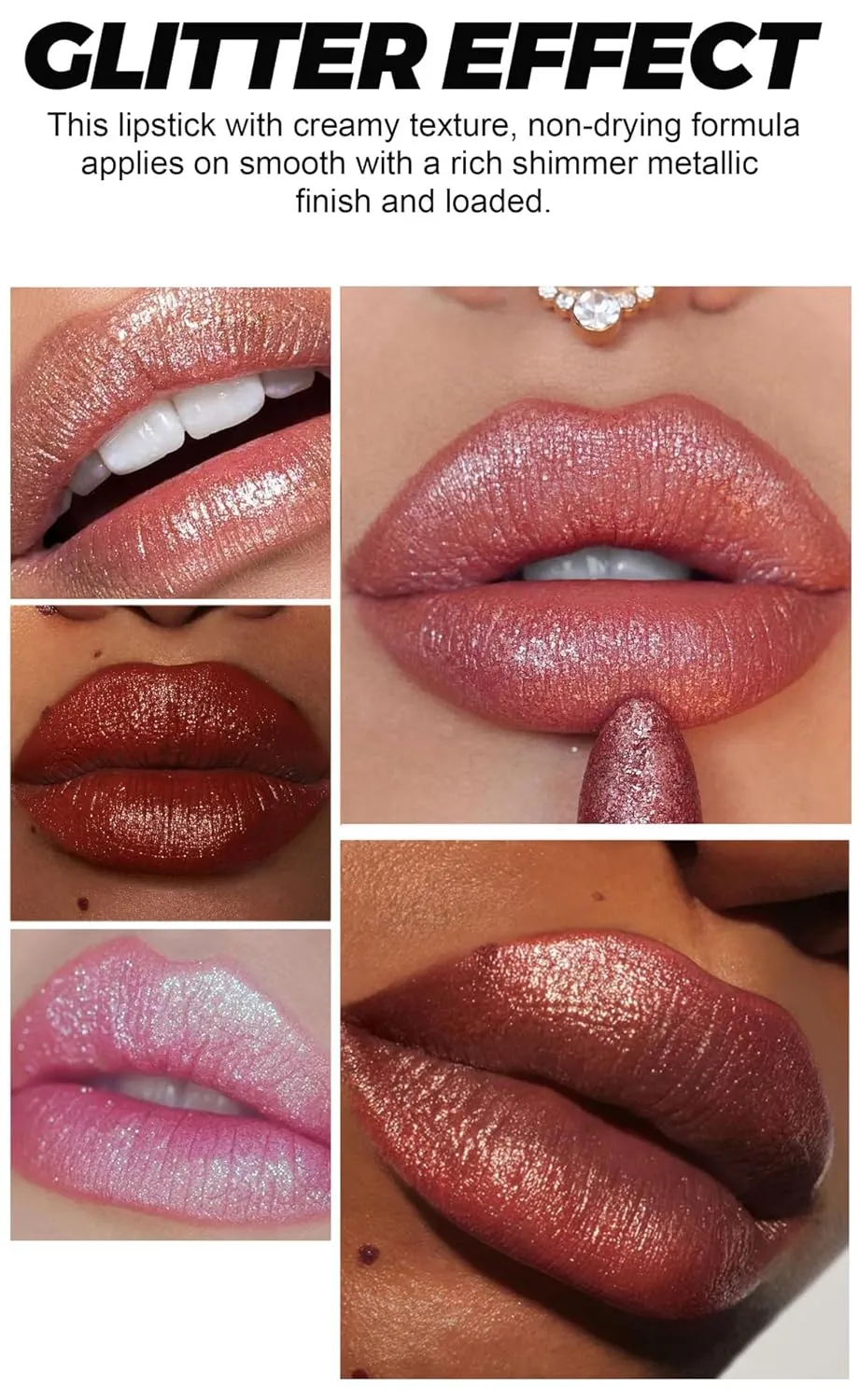 Familiarn Diamond Lip Gloss Glitter Lipstick Waterproof, 6 Colors Diamond Glitter Lipstick, Long Lasting Moisturizer Non-sticky for Women (6PCS)