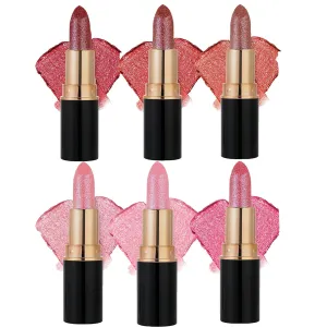 Familiarn Diamond Lip Gloss Glitter Lipstick Waterproof, 6 Colors Diamond Glitter Lipstick, Long Lasting Moisturizer Non-sticky for Women (6PCS)
