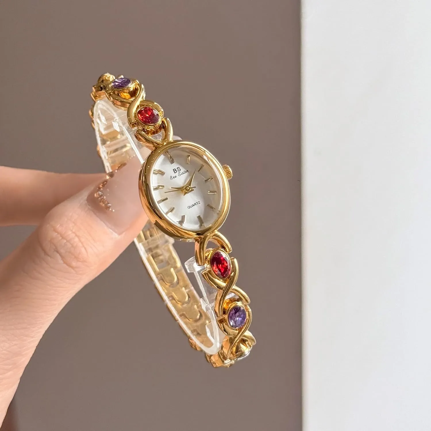 FANMIS Gold Tone Watches for Women with Small Vintage Bracelet Elegant Jade Oval Dial Dress Watch Fashion Quartz Wrist Watch Waterproof Watch