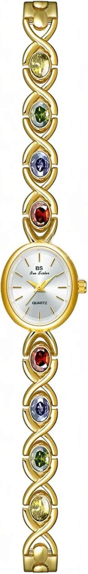 FANMIS Gold Tone Watches for Women with Small Vintage Bracelet Elegant Jade Oval Dial Dress Watch Fashion Quartz Wrist Watch Waterproof Watch