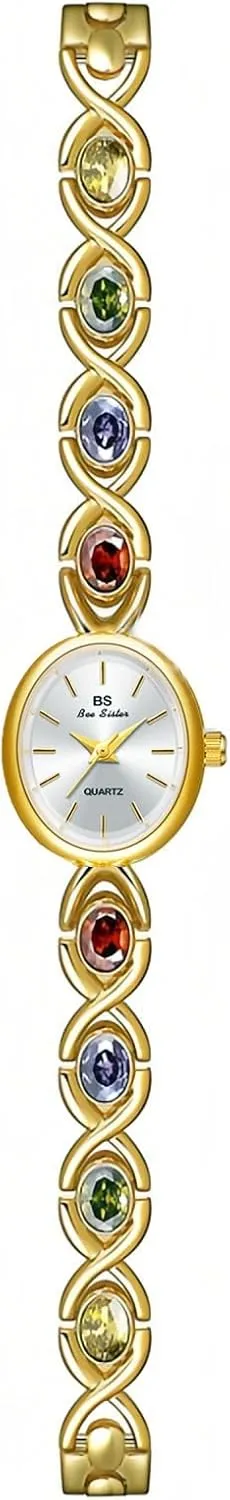 FANMIS Gold Tone Watches for Women with Small Vintage Bracelet Elegant Jade Oval Dial Dress Watch Fashion Quartz Wrist Watch Waterproof Watch