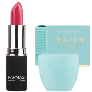 Farmasi Duo: Farmasi Moisturizing lip balm ""Aloe"" & Farmasi Matte Rouge Lipstick (09 - Matte Pink), 09 - Chinese rose