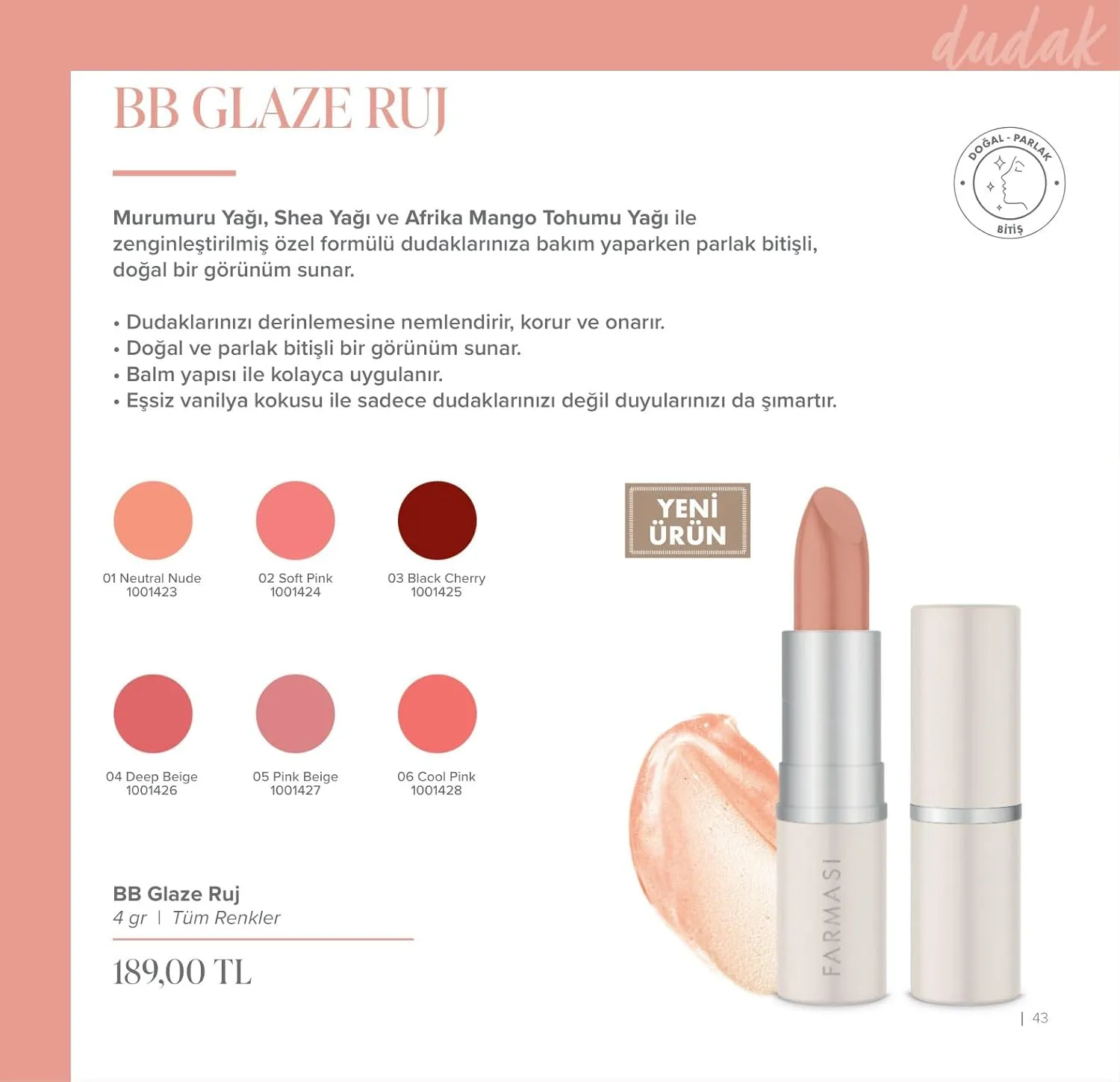 FARMASi Make Up BB Glaze Lipstick, Soft Texture, Extra Shiny Finish, Deep Nourishment, Moisturizer Lipstick, Hydration, Lightweight, 0.14 fl.oz, 02 Soft Pink