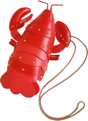Fashion Lobster Shaped Purse for Women Unique PU Leather Clutch Purse 3D Animal Novelty Handbag Funny Crossbody Bag (Red)