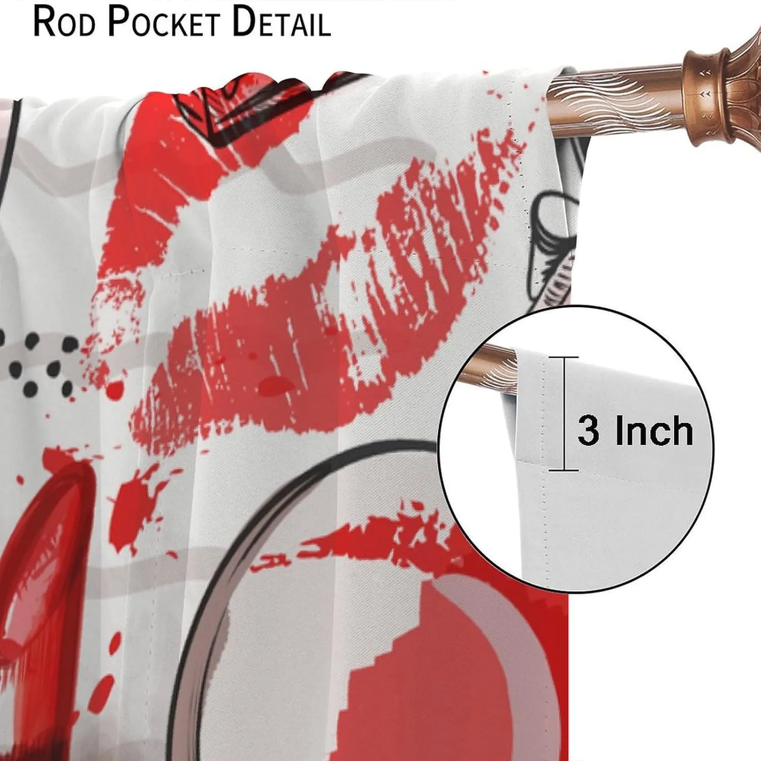 Fashion Makeup Curtains, Modern Hot Red Girly Cosmetics High Heels Lipstick Perfume Bottle Seamless Pattern Drapes, Blackout Rod Pocket Window Treatments for Living Room Bedroom Bathroom 42x45in