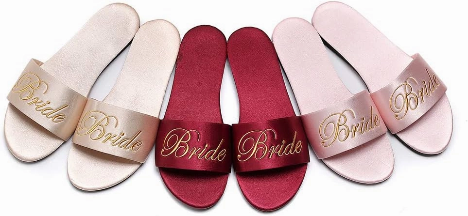 FAYUEKEY Women’s Bride Bridesmaid Slippers Wedding Party Gift Silks Satins Shoes …