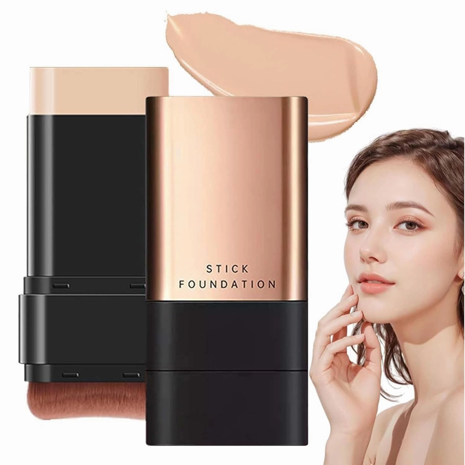 Fendibang Foundation Stick, Korean Hydrating Lightweight Foundation Stick With Brush, Synthetic Foundation Stick, Double Head Foundation Make up Stick, Natural Matte Finish Foundation Stick (Natural)