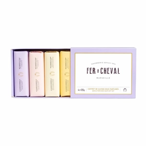 Fer à Cheval Gentle Perfumed Soaps Gift Set, 4x125g/4.41oz - Marseille Vegetable Soap with Shea Butter and Softening Oils