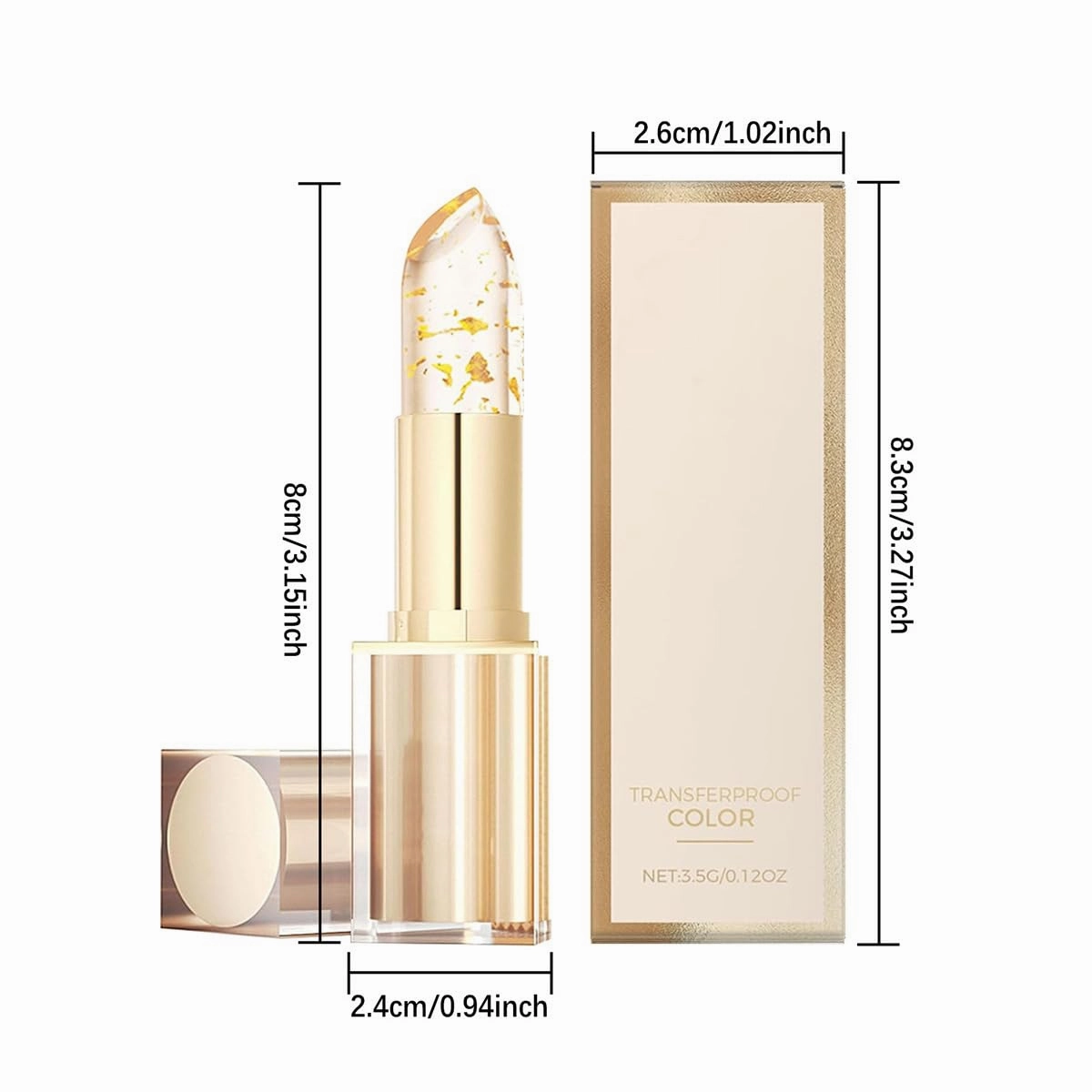 Filgaentrme Lipstick, Clear Lipstick That Changes Color, Transparente Transferproof Gold Crystal Color Changing Lip Stick, Hydrating Lip Tint Natural Non-Fading Lip Stick for Women (Gold, 2Pcs)