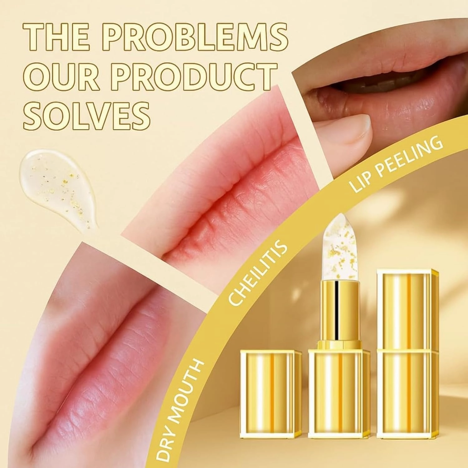 Filgaentrme Lipstick, Levora Color Changing Lipstick, Transferproof Gold Crystal Color Changing Lipsticks, PH Moisturizing Glossy Shine Lip Gloss for Women (2Set)