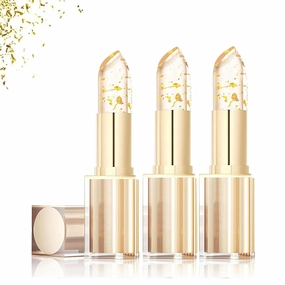Filgaentrme Lipstick, Transferproof Color Changing Lipstick Waterproof Long-Lasting, Gold Crystal PH Color Changing Lip Stick for Women, Deep Nourishment, for All Kinds Of Daily Makeup (3pcs)