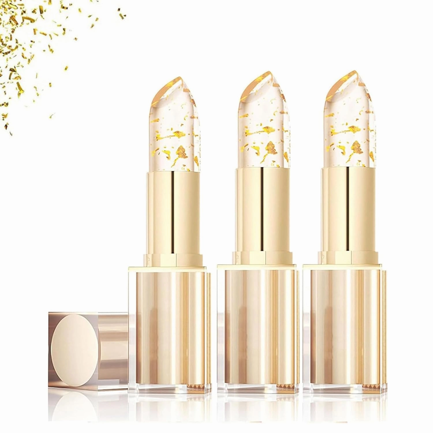 Filgaentrme Lipstick, Transferproof Color Changing Lipstick Waterproof Long-Lasting, Gold Crystal PH Color Changing Lip Stick for Women, Deep Nourishment, for All Kinds Of Daily Makeup (3pcs)
