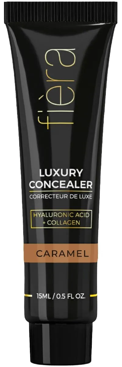 Fièra Luxury Concealer & Foundation with Anti-Aging Ingredients - Full Coverage for Dark Circles, Wrinkles, Fine Lines, and Spots, All-Day Wear For Mature Skin - Caramel, 0.5 FL. OZ. / 15 ML