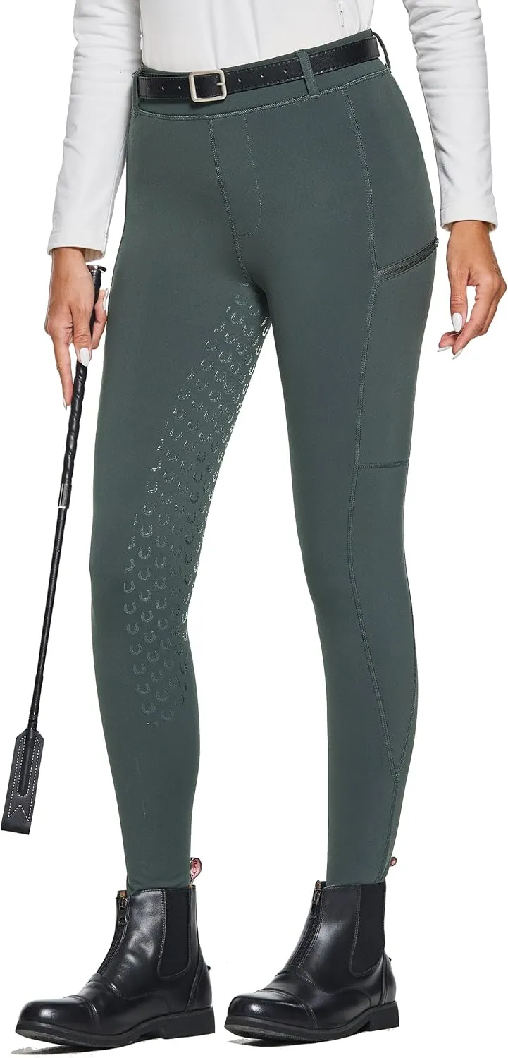 FitsT4 Sports Women's Winter Horse Riding Pants with Zipper Pockets Full Seat Riding Tights Fleece Lined Equestrian Breeches