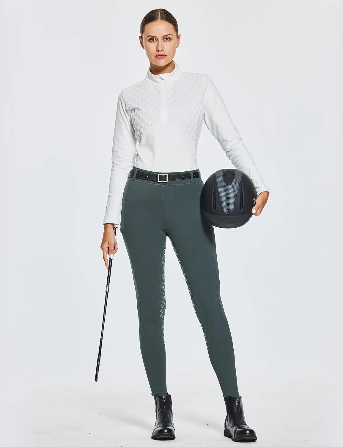 FitsT4 Sports Women's Winter Horse Riding Pants with Zipper Pockets Full Seat Riding Tights Fleece Lined Equestrian Breeches