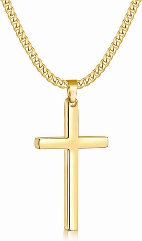 Fiusem Cross Necklace for Men and Women, Gold Plated Mens Cross Necklaces with 3.5mm Cuban Chain, Stainless Steel Pendant Chain 16-24 Inches