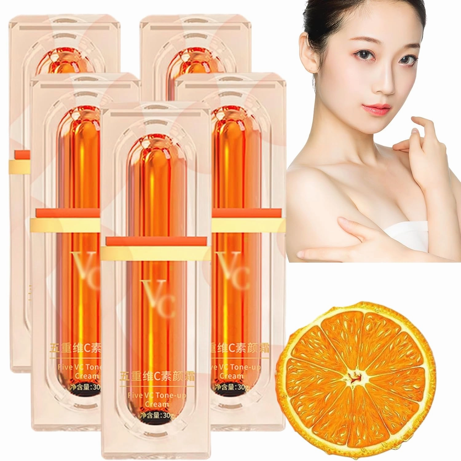 Five Vitamin C Tone-Up Cream,Five Vitamin C Natural Makeup Cream,Tone Up Cream,Vitamin C Cream,Hydrating Beauty Face Cream,Vitamin C Moisturizing Tone-Up Cream, For All Skin Type Face Serum (5pc)