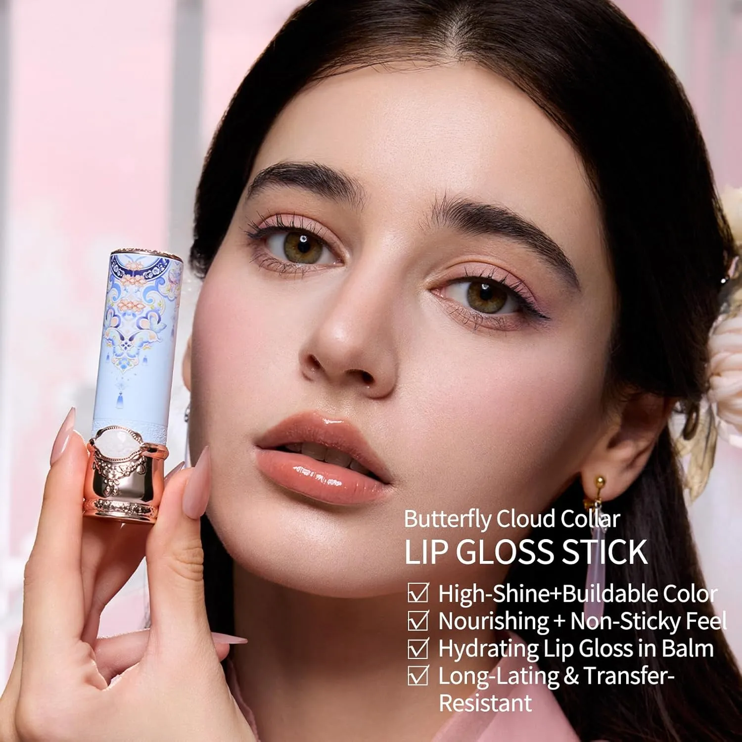 Flower Knows Butterfly Cloud Collar Glossy Lipstick,Hydrating Solid Lip Gloss,Moisturizing Nude Tinted Lip Balm,Long Lasting Lip Gloss in Balm for Girls&Women,Vegan & Cruelty-Free(C02 Agarwood)