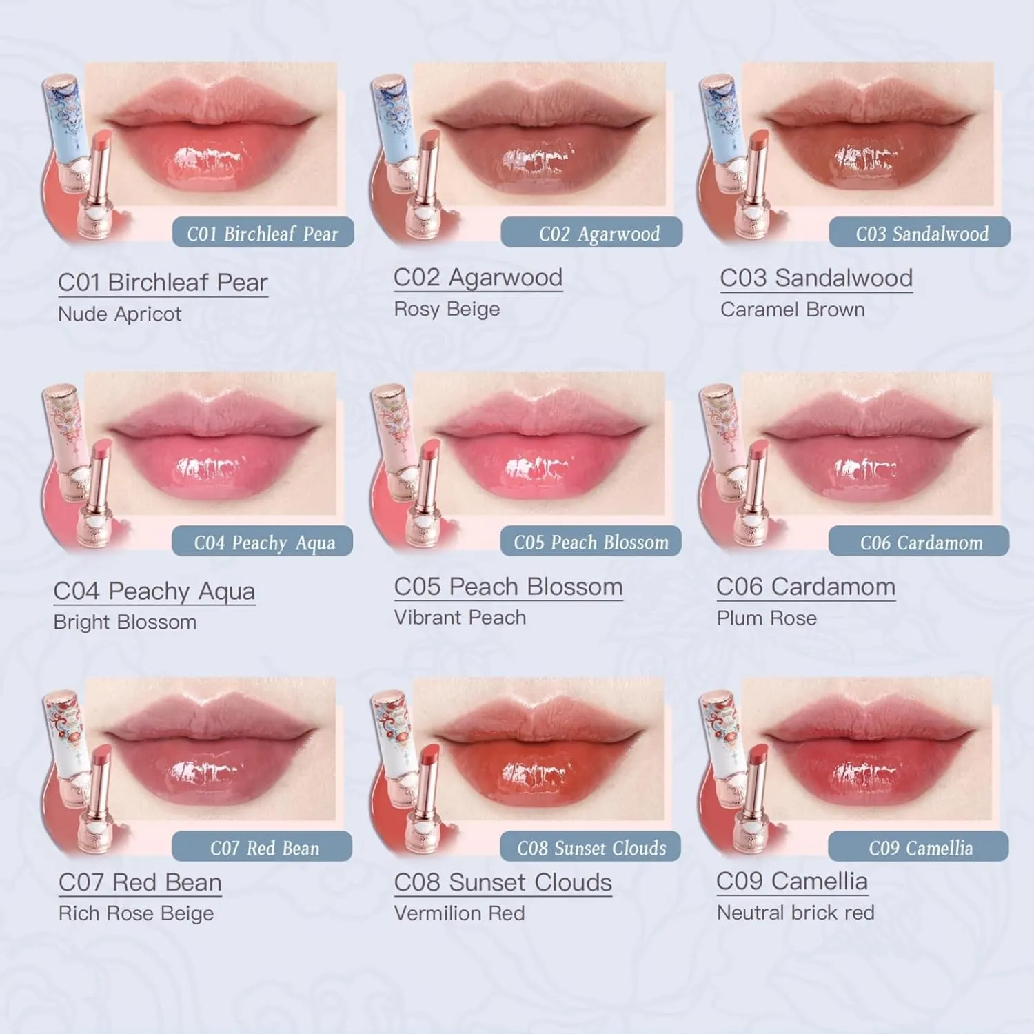 Flower Knows Butterfly Cloud Collar Glossy Lipstick,Hydrating Solid Lip Gloss,Moisturizing Nude Tinted Lip Balm,Long Lasting Lip Gloss in Balm for Girls&Women,Vegan & Cruelty-Free(C02 Agarwood)