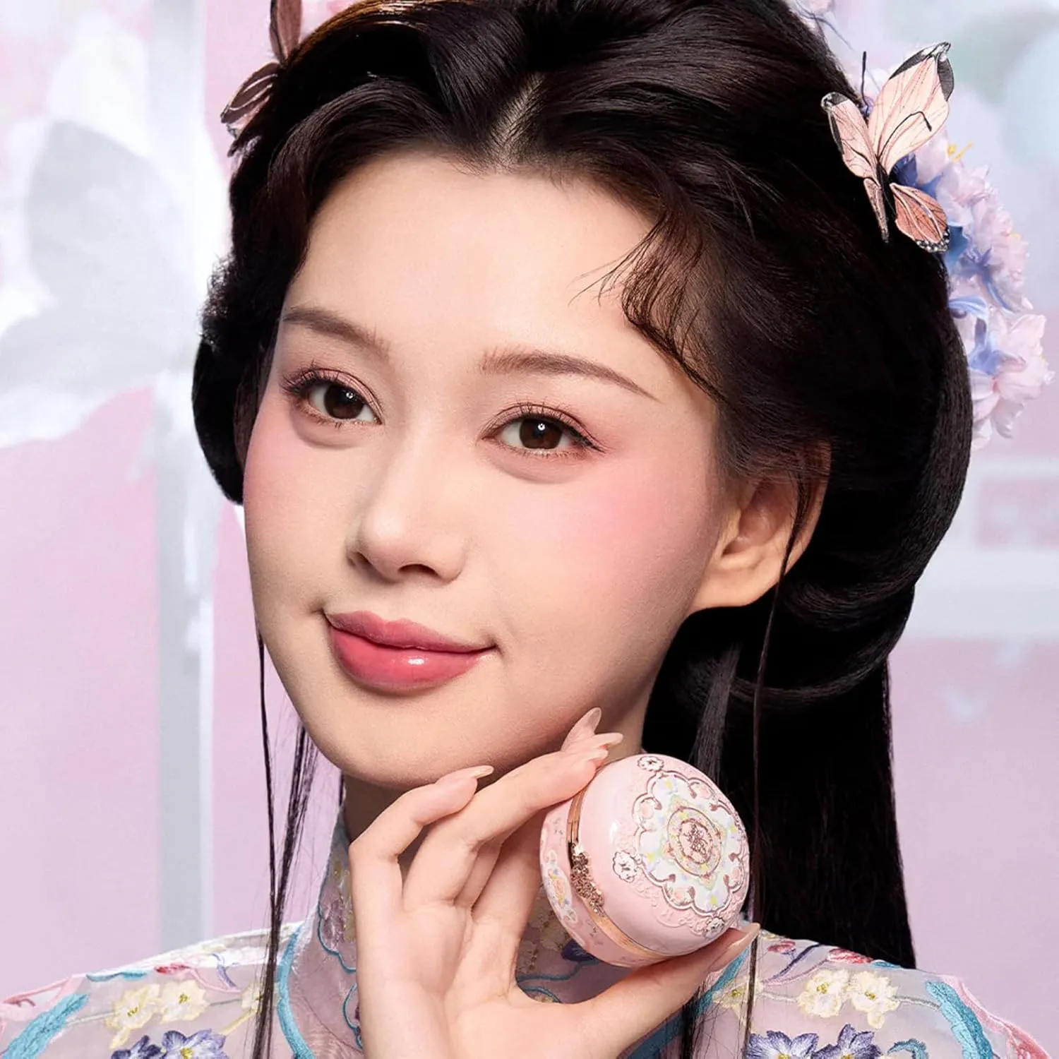 Flower Knows Butterfly Cloud Collar Rouge Box Highlighting & Blush Duo Powder,Pink Matte Finish Blush & Highlighter Palette,Buildable & Blendable Makeup Blush for cheeks(03 Pastel Lotus)