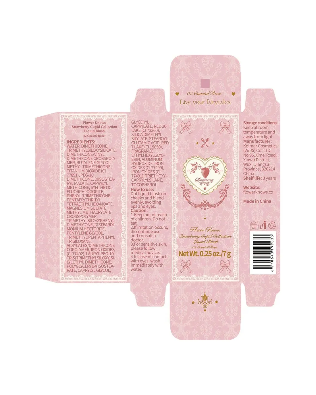 Flower Knows Strawberry Cupid All Day Glow Liquid Blush,Water- & Sweat-Resistant Blush for Cheeks,Blendable Dewy Finish with Hydrating Formula(02 Coastal Rose,0.25 Fl Oz)