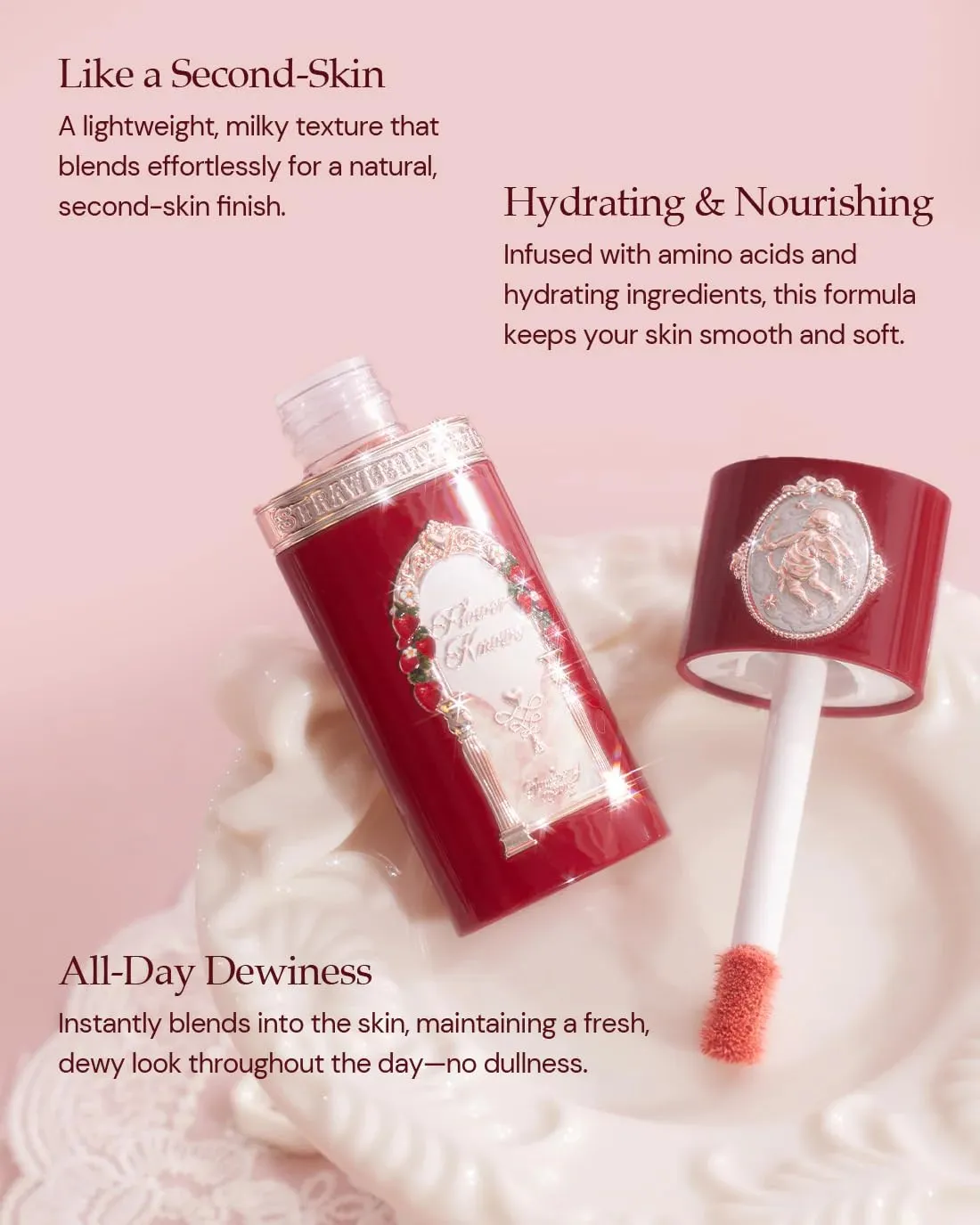 Flower Knows Strawberry Cupid All Day Glow Liquid Blush,Water- & Sweat-Resistant Blush for Cheeks,Blendable Dewy Finish with Hydrating Formula(05 Rum Cocoa,0.25 Fl Oz)