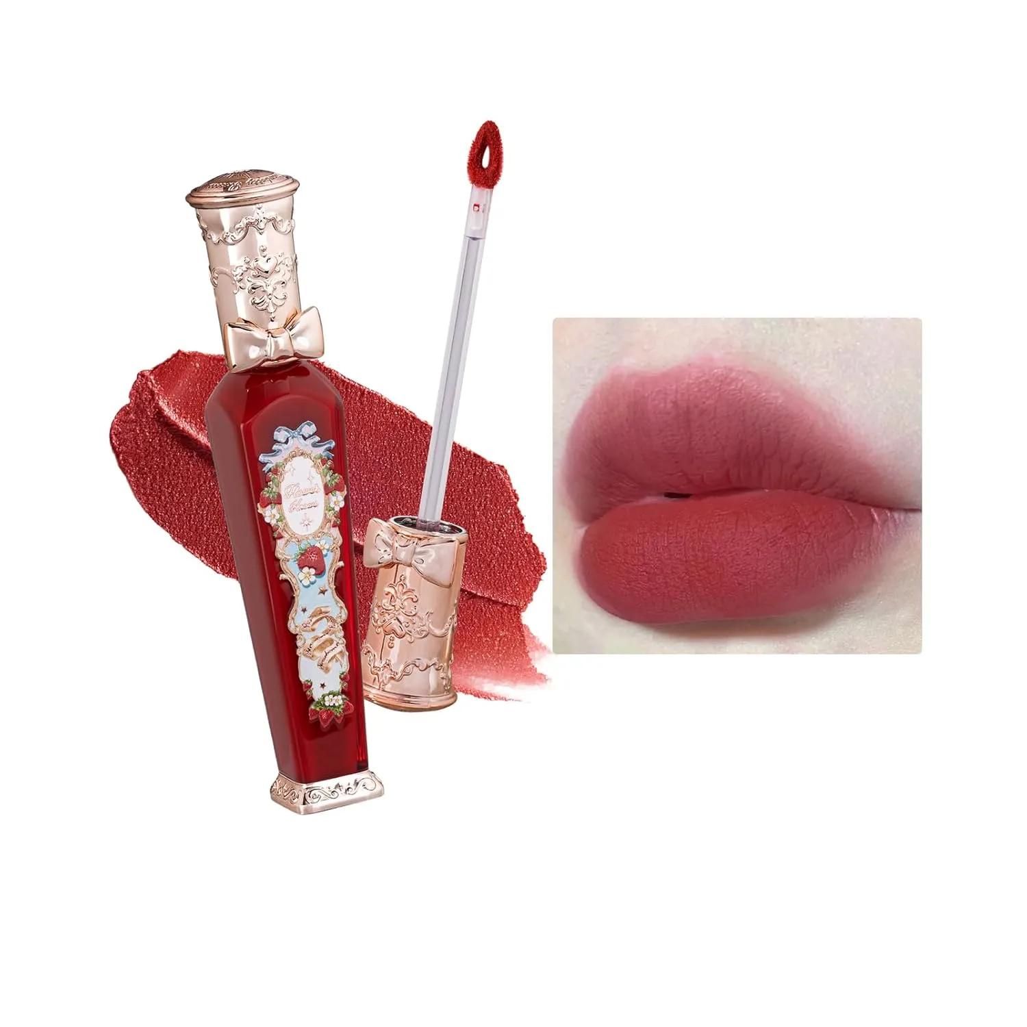 Flower Knows Strawberry Rococo Cloud Lip Cream,Velvety Matte Liquid Lipstick,Red Lipstick,Long Lasting Lip Stain,Kiss-proof Blurred Lipstick for Girls&Women,0.12 Fl Oz(S08 Velvet Redwood)