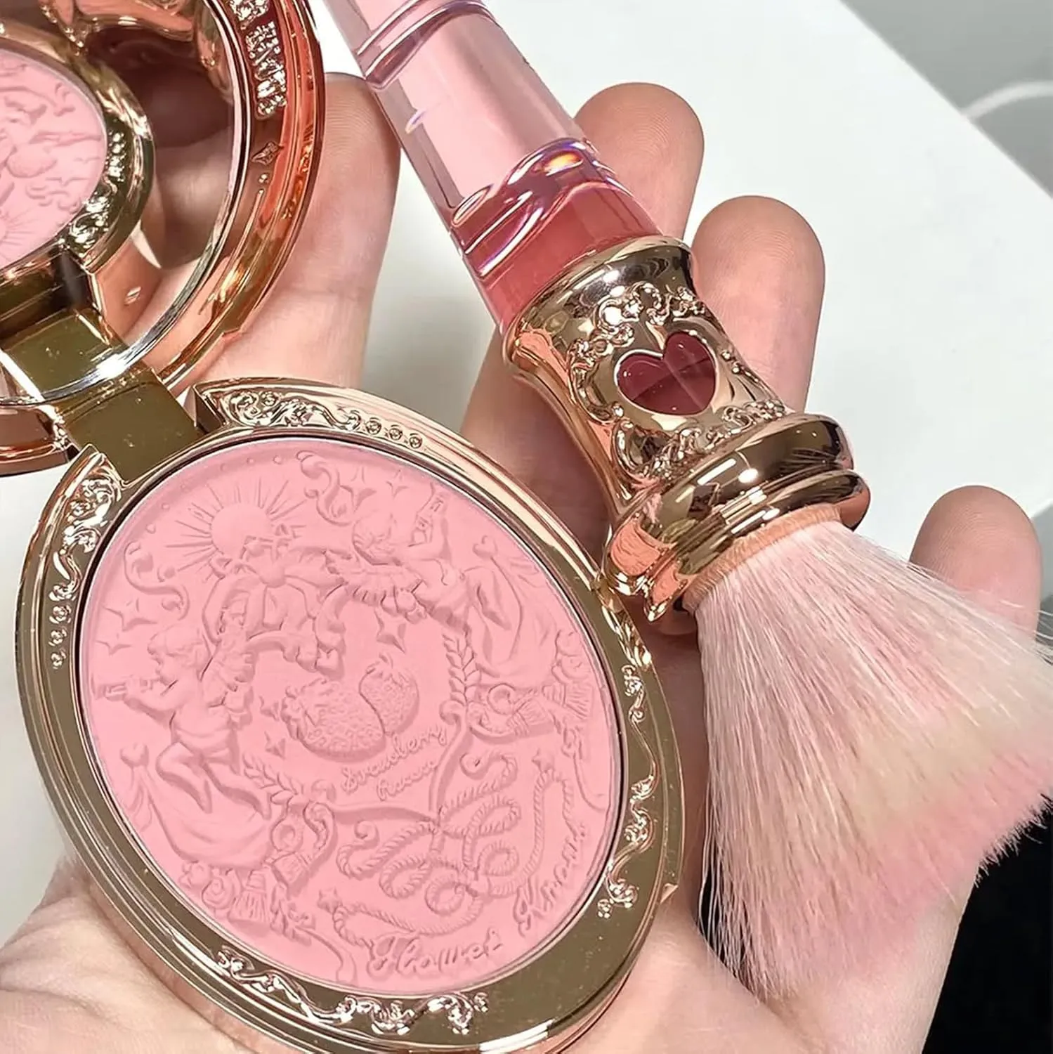 Flower Knows Strawberry Rococo Embossed Blush;Pink Matte Finish;Buildable & Blendable Powder Blush for cheeks,Natural Flush for All Skin Tones(03 Classic Ballet, 5g)