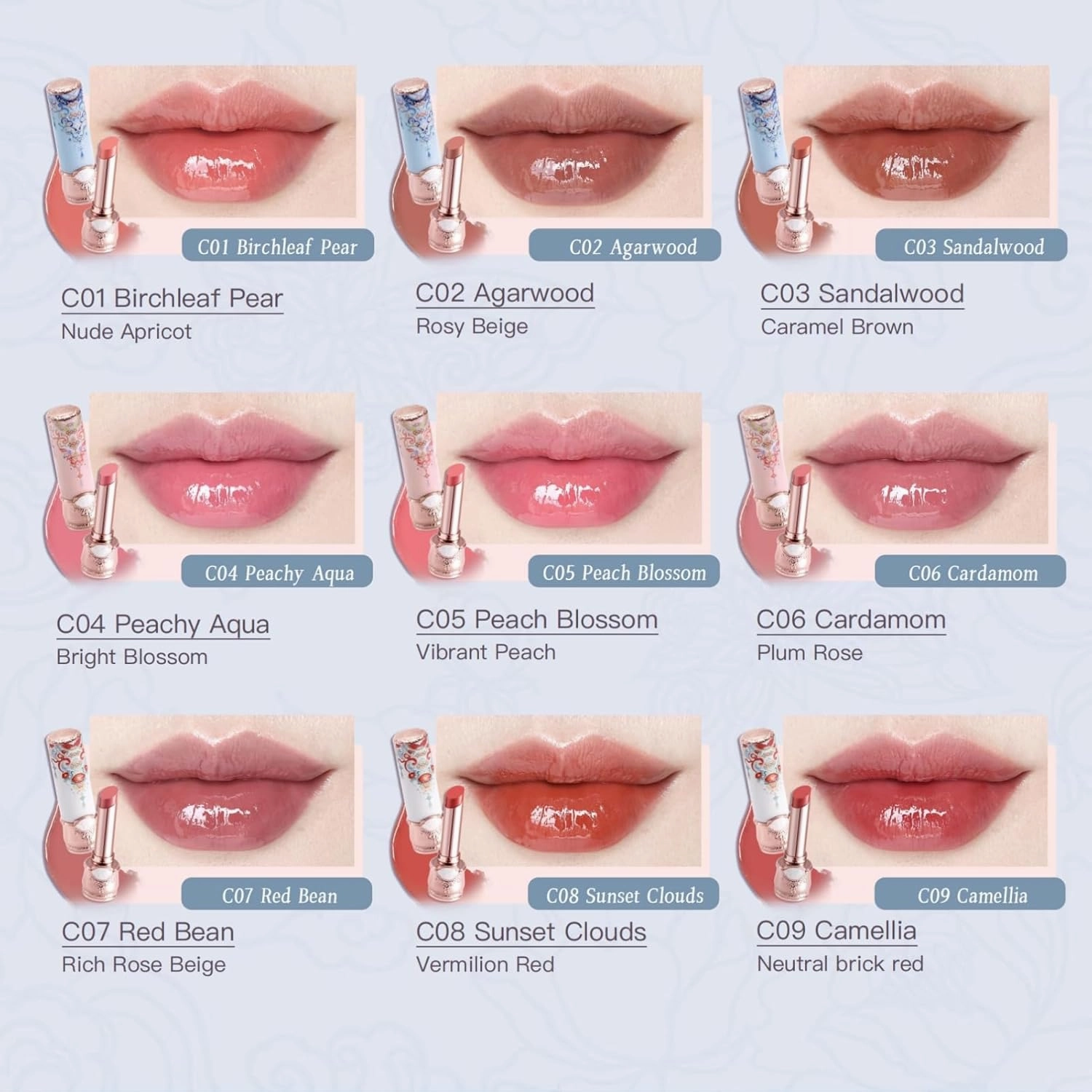Flower Knows Butterfly Cloud Collar Glossy Lipstick,Hydrating Solid Lip Gloss,Moisturizing Red Tinted Lip Balm,Long Lasting Lip Gloss in Balm for Girls&Women,Vegan & Cruelty-Free(C07 Red Bean)