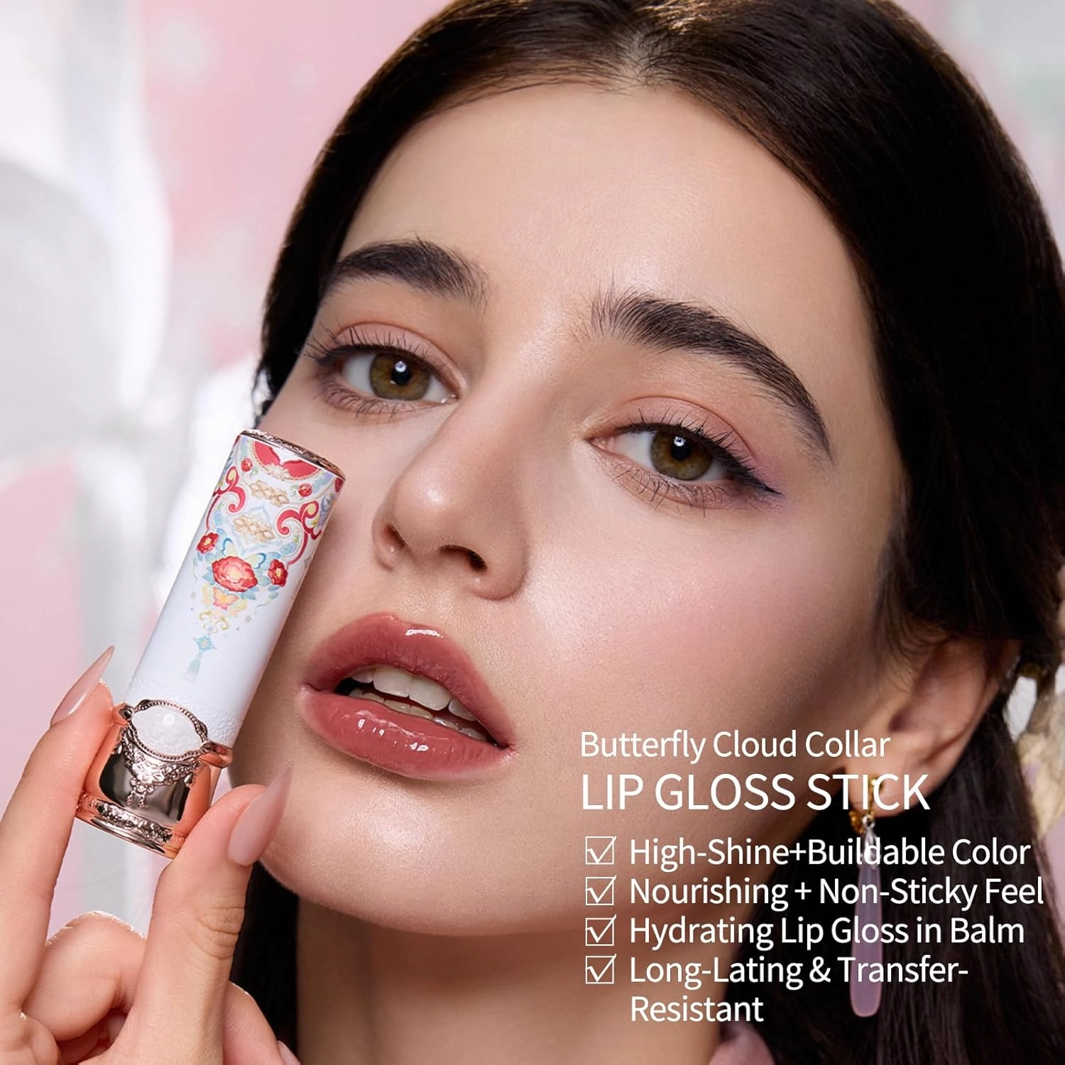 Flower Knows Butterfly Cloud Collar Glossy Lipstick,Hydrating Solid Lip Gloss,Moisturizing Red Tinted Lip Balm,Long Lasting Lip Gloss in Balm for Girls&Women,Vegan & Cruelty-Free(C07 Red Bean)