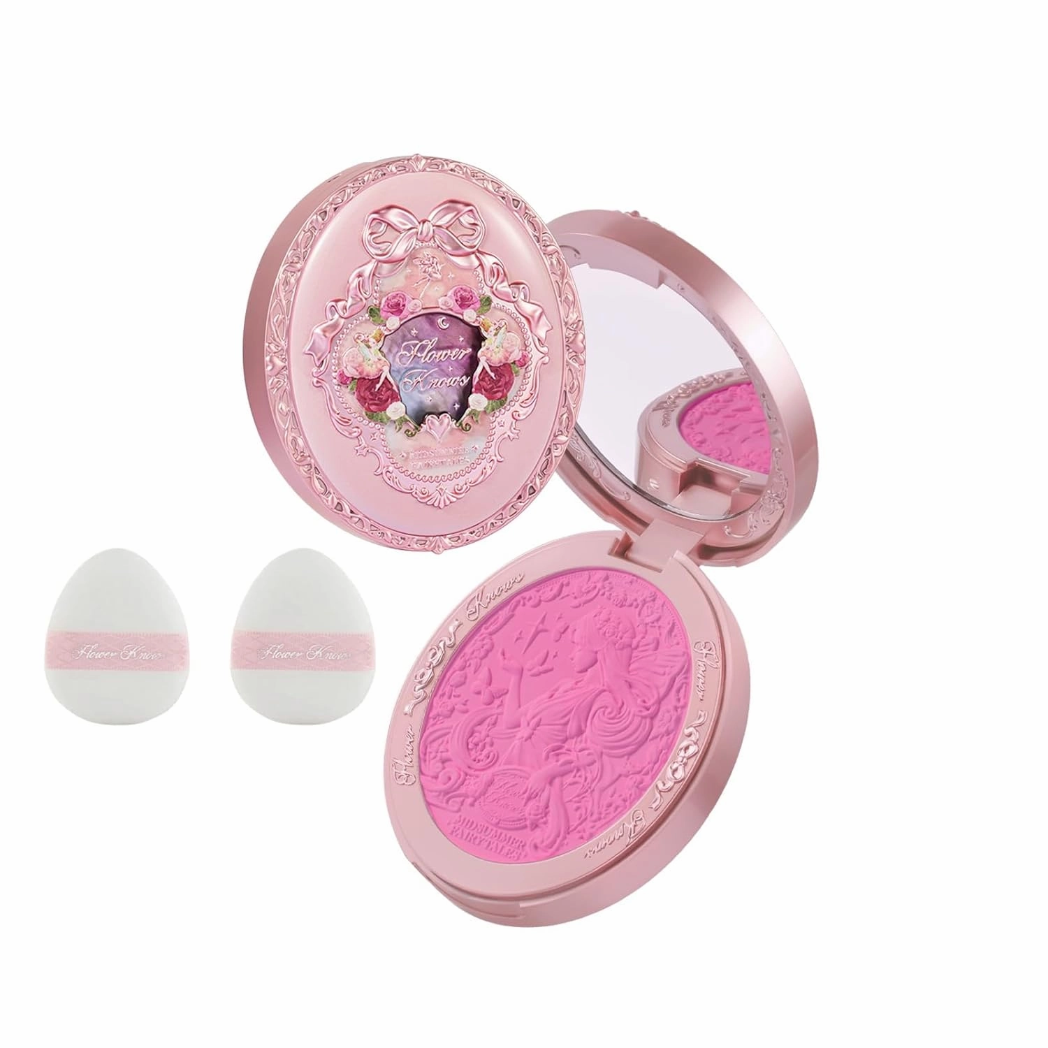 Flower Knows Midsummer Fairytales Embossed Blush & Powder Puffs Set,Matte Finish,Buildable & Blendable Makeup Blush for cheeks,Soft & Long-lasting for Girls & Women(02 Dreaming Butterfly,5g)