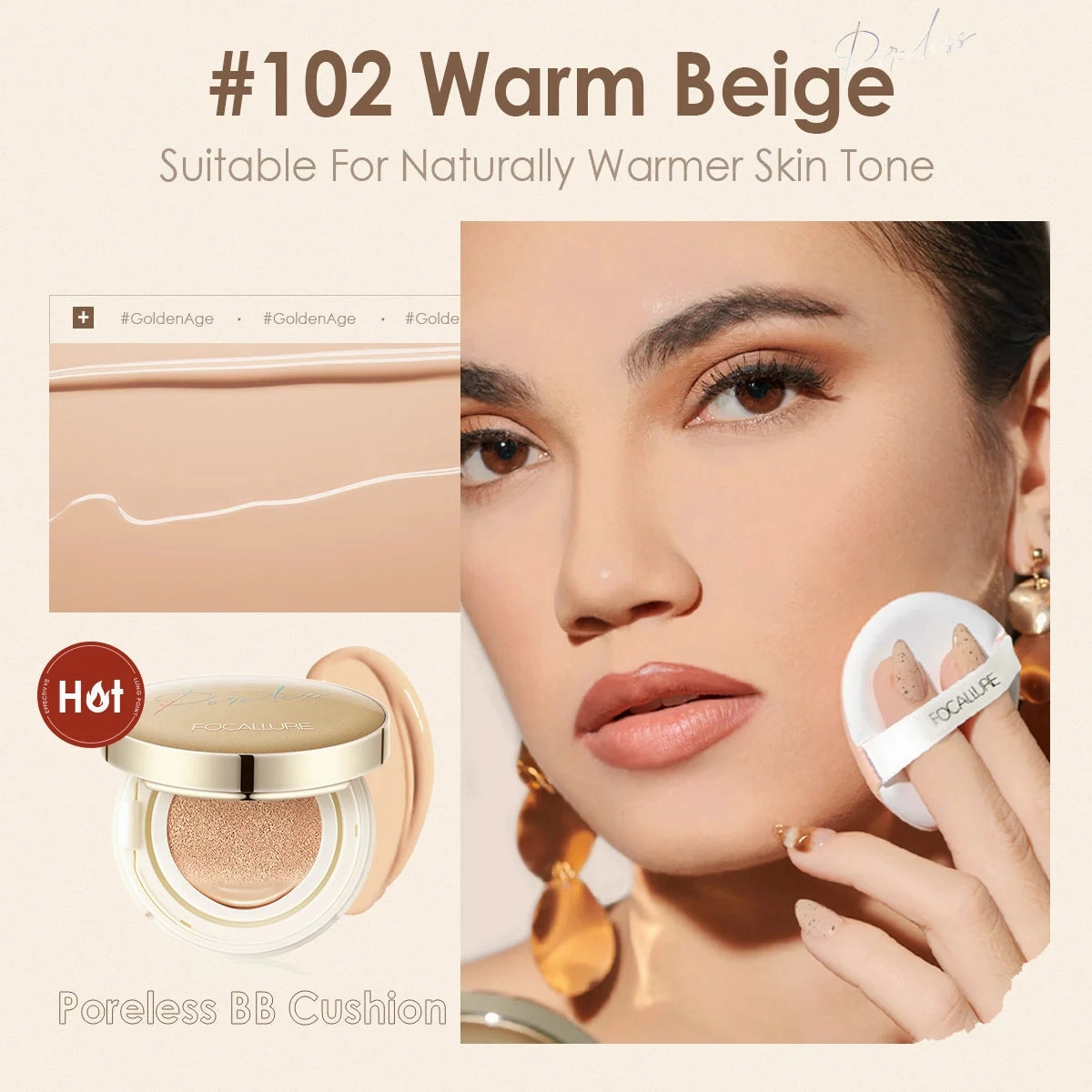 FOCALLURE Poreless BB Air Cushion Whitening Foundation