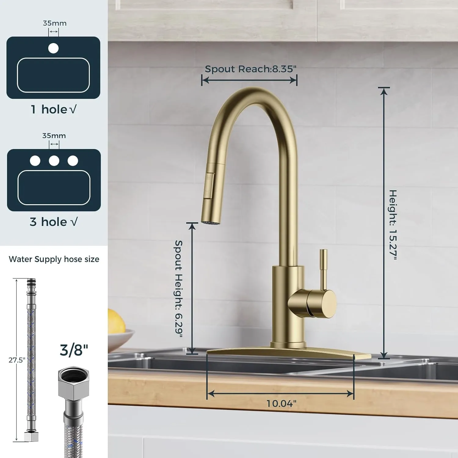 FORIOUS Gold Kitchen Faucet with Pull Down Sprayer, High Arc Modern Classic Sink Faucet Stainless Steel with Deck Fit for 1 or 3 Hole for Bar Farmhouse Laundry Rv, Brushed Champagne Golden